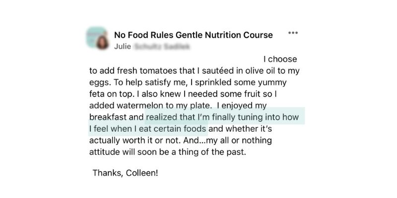 Gentle nutrition course member testimonial